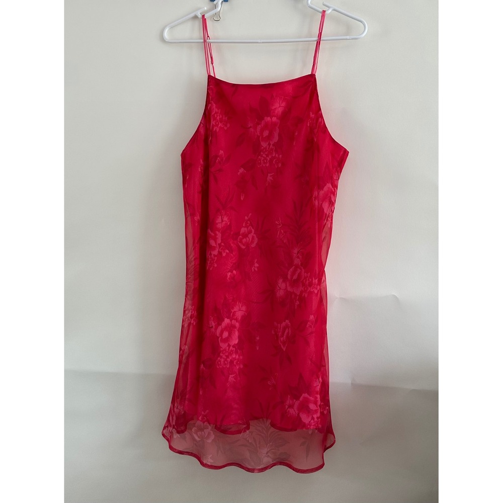 Lord & Taylor Pink Floral Mesh Overlay Slip Dress Large L Hot Pink Mini
